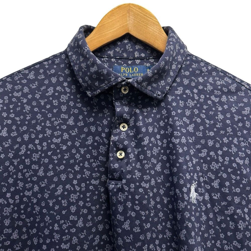 Polo Ralph Lauren Mens Sz XL Custom Fit Golf Polo S/S Blue Pony Shirt AOP Floral